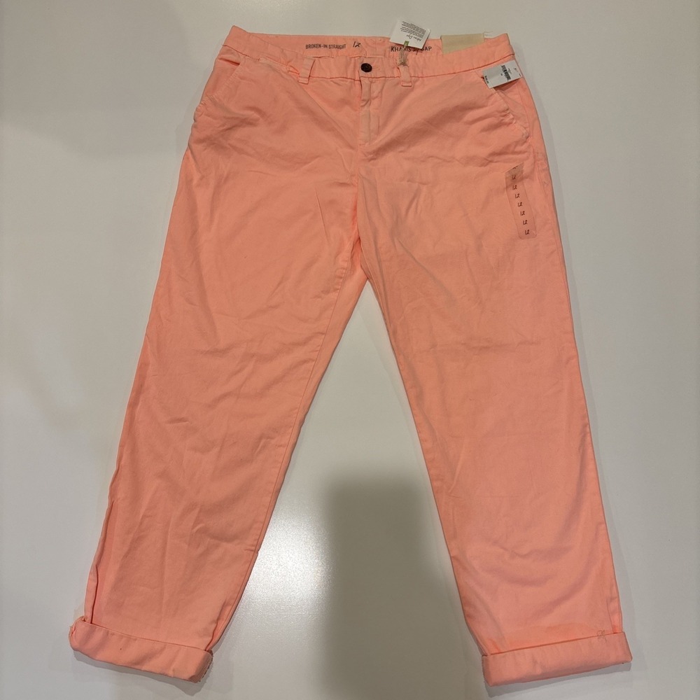 Gap Women's Size 12 Straight Chino In Orange-Pink Neon Cuffed Ankle Pant Summer